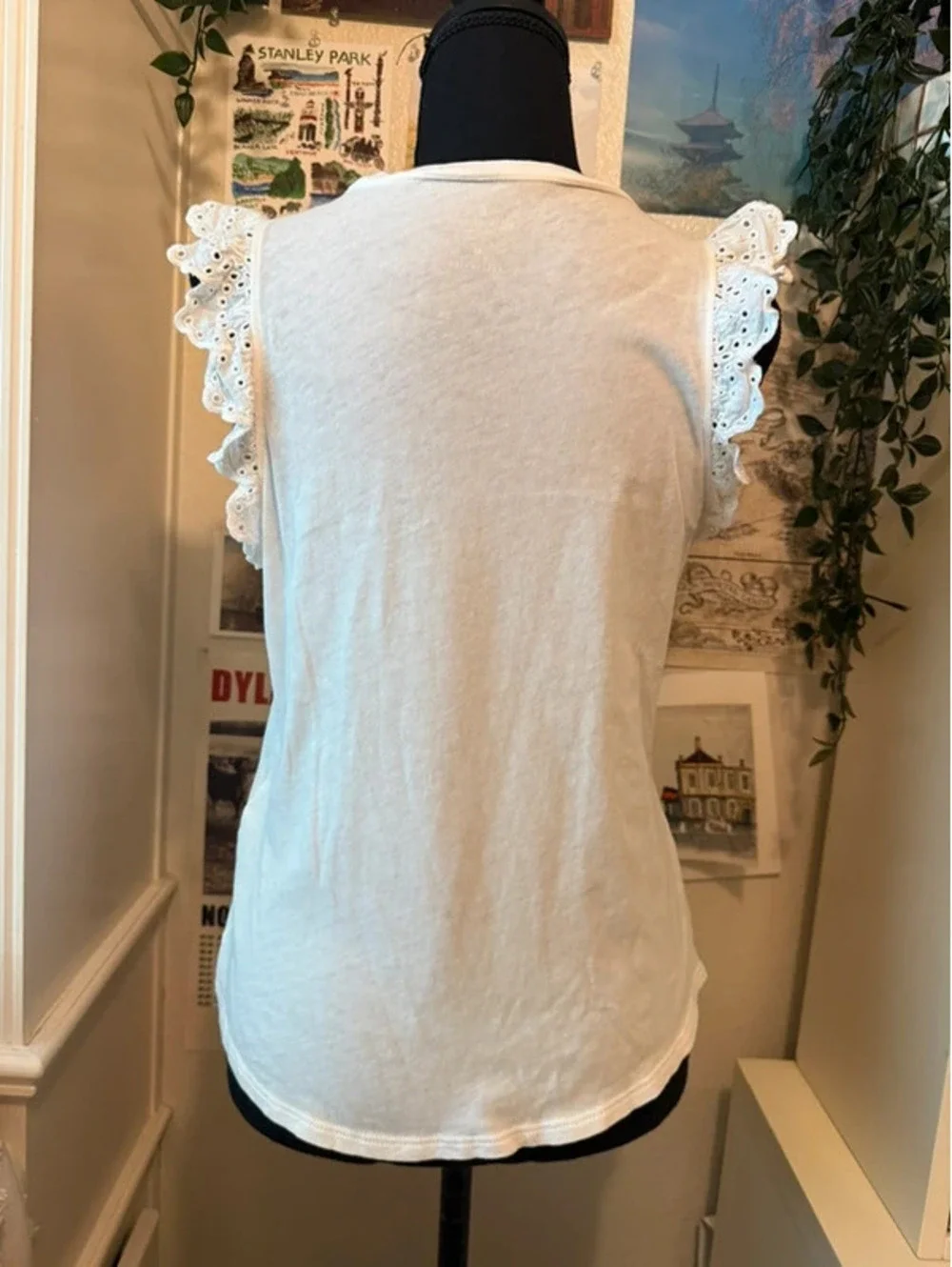 Kate Spade New York White Eyelet Ruffle Sleeve Cotton T-Shirt